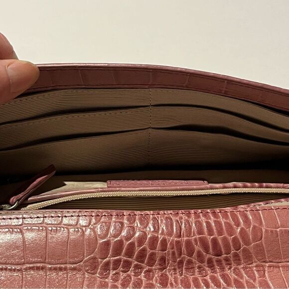 Beautiful Ann Taylor Leather Envelope Clutch Mauve Croc Embossed - Picture 10 of 13